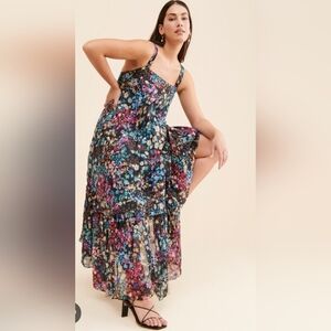Anthropologie Geisha Designs size 2x Floral Organdy Midi Dress